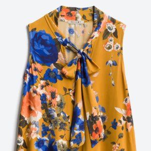 Beacon Palila Tie Detail Knit Top Medium Mustard Flower Print